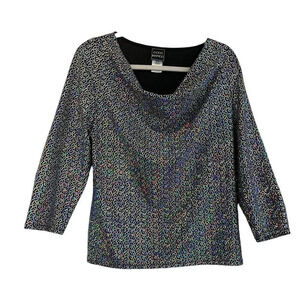 Coco Blanco Womens L Sequins Colorful Black Cowl Neck Blouse
